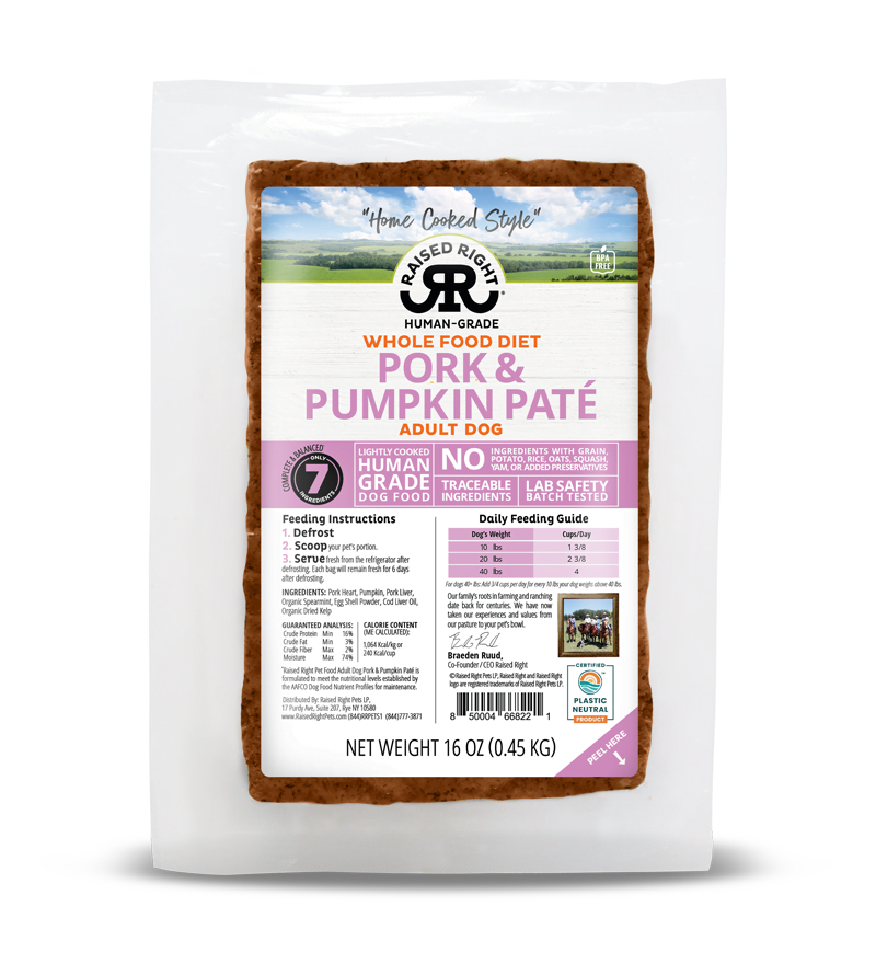 Raised Right Dog Frozen Adult Pork &amp; Pumpkin 1lb