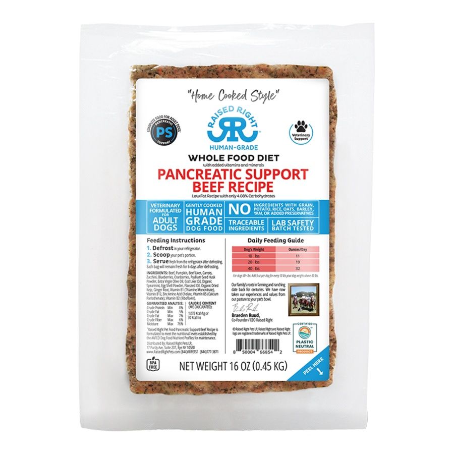 Raised Right Dog Frozen Adult Pancreatic Support Beef 1lb