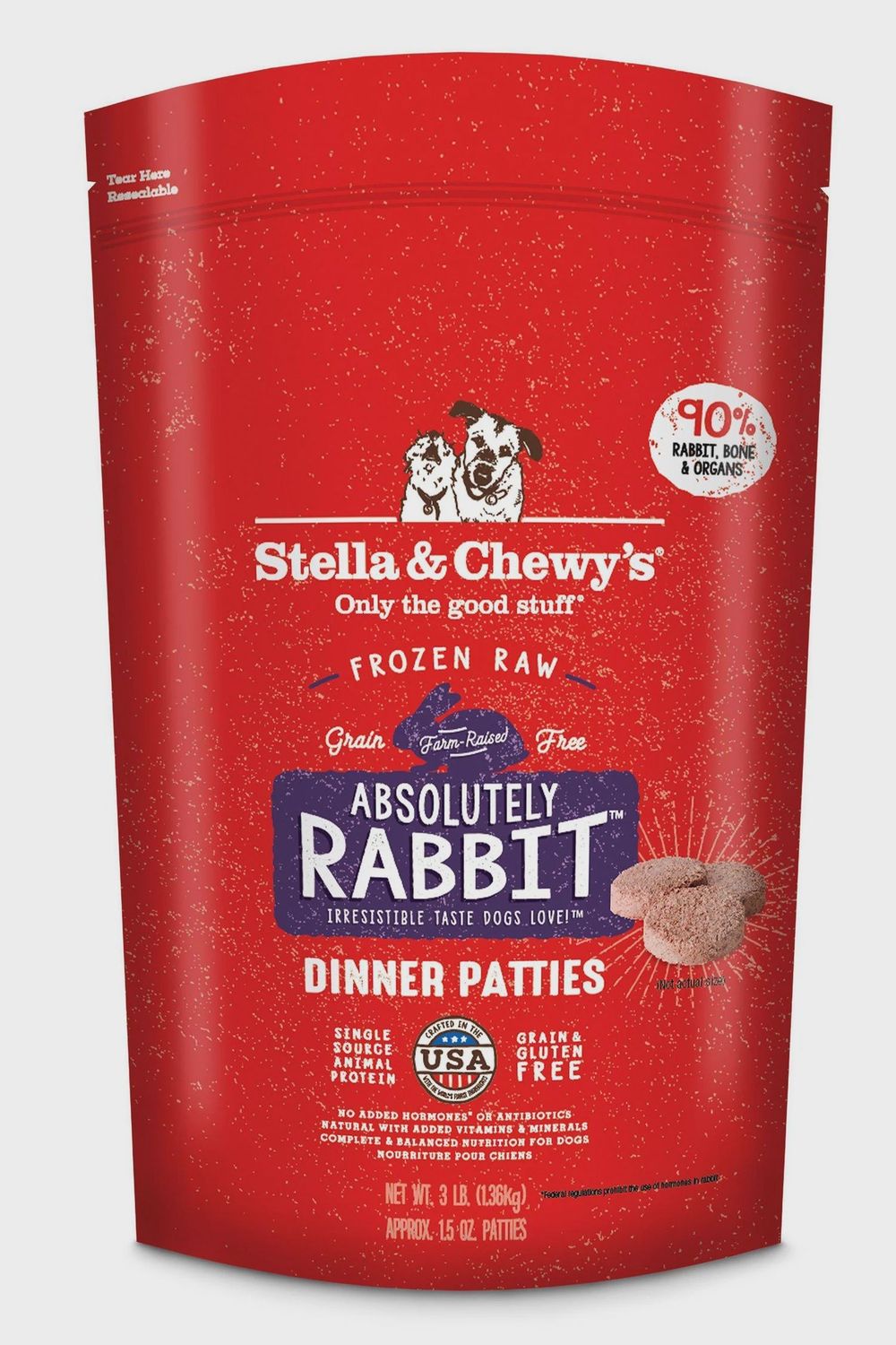 Stella &amp; Chewy&#39;s Dog Frozen Patties Rabbit, Size: 3lb