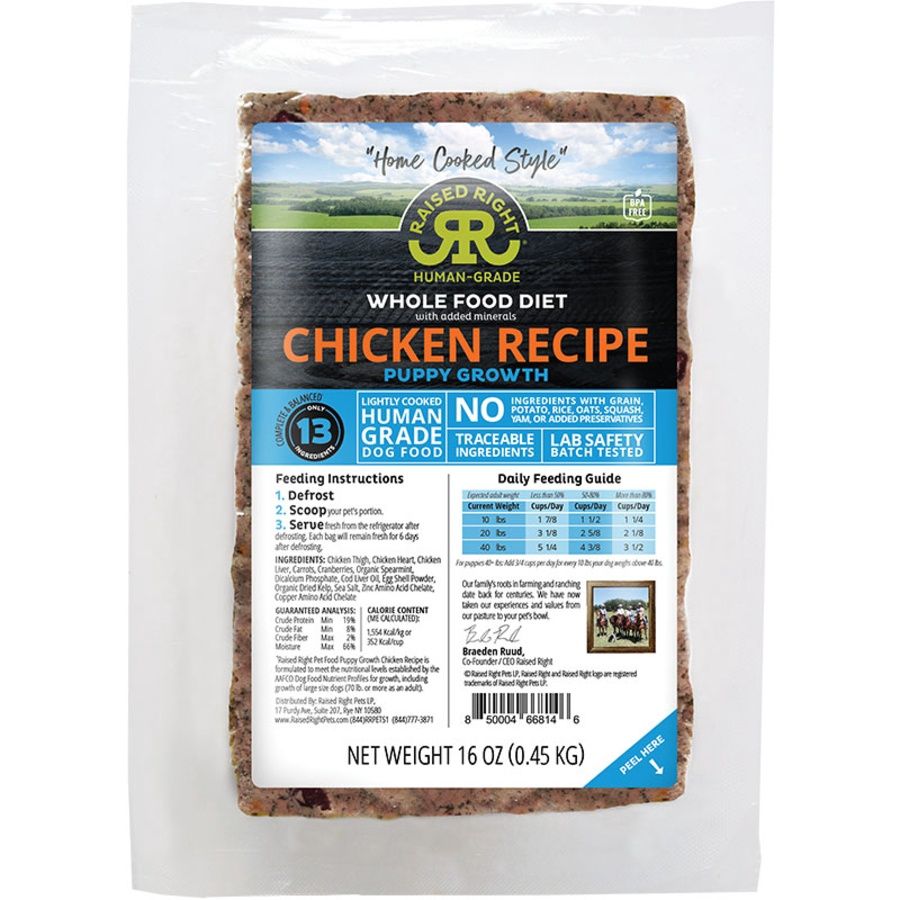 Raised Right Dog Frozen Puppy Growth Chicken 1lb