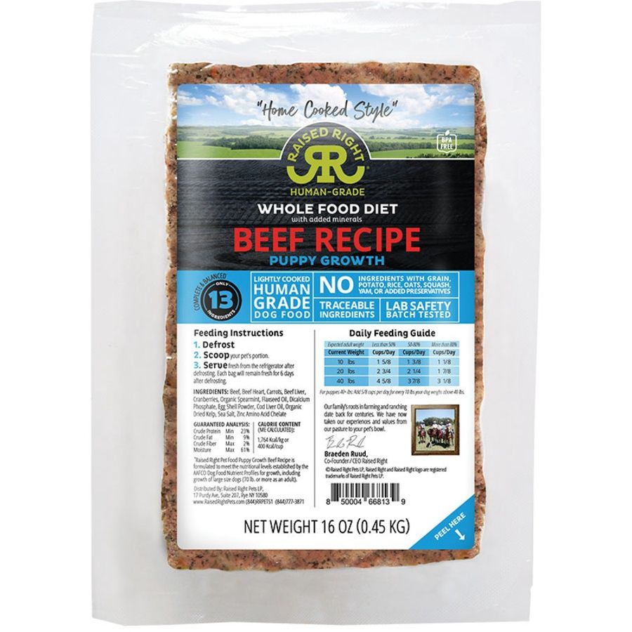 Raised Right Dog Frozen Puppy Growth Beef 1lb