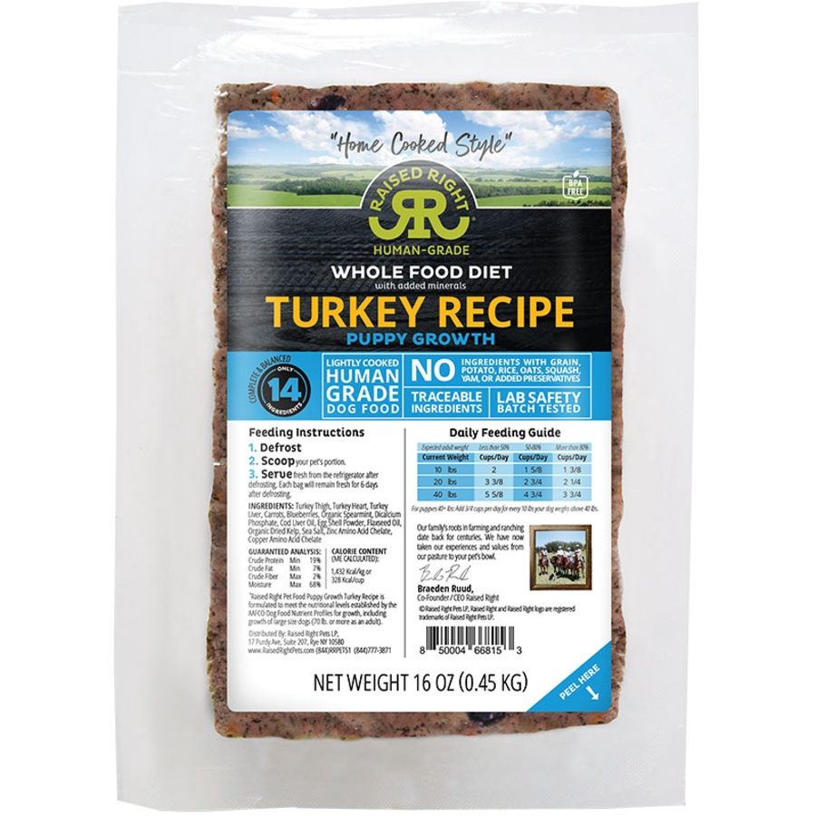 Raised Right Dog Frozen Puppy Growth Turkey 1lb