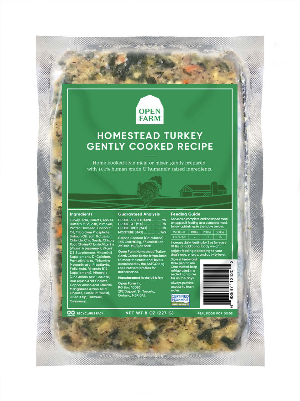 Open Farm Dog Frozen Gently Cooked Turkey, Size: 8oz