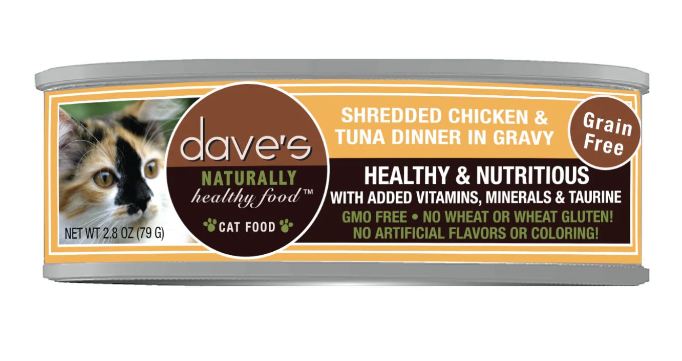 Dave&#39;s Cat Shredded Chicken &amp; Tuna In Gravy 2.8oz