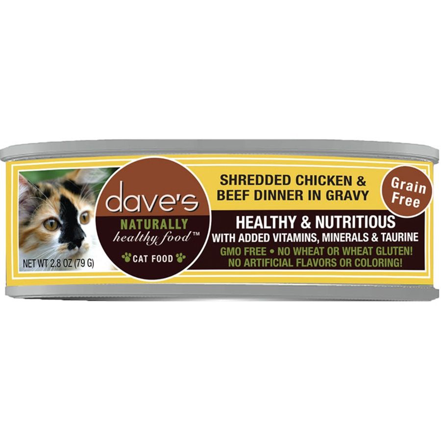 Dave&#39;s Cat Shredded Chicken &amp; Beef In Gravy 2.8oz