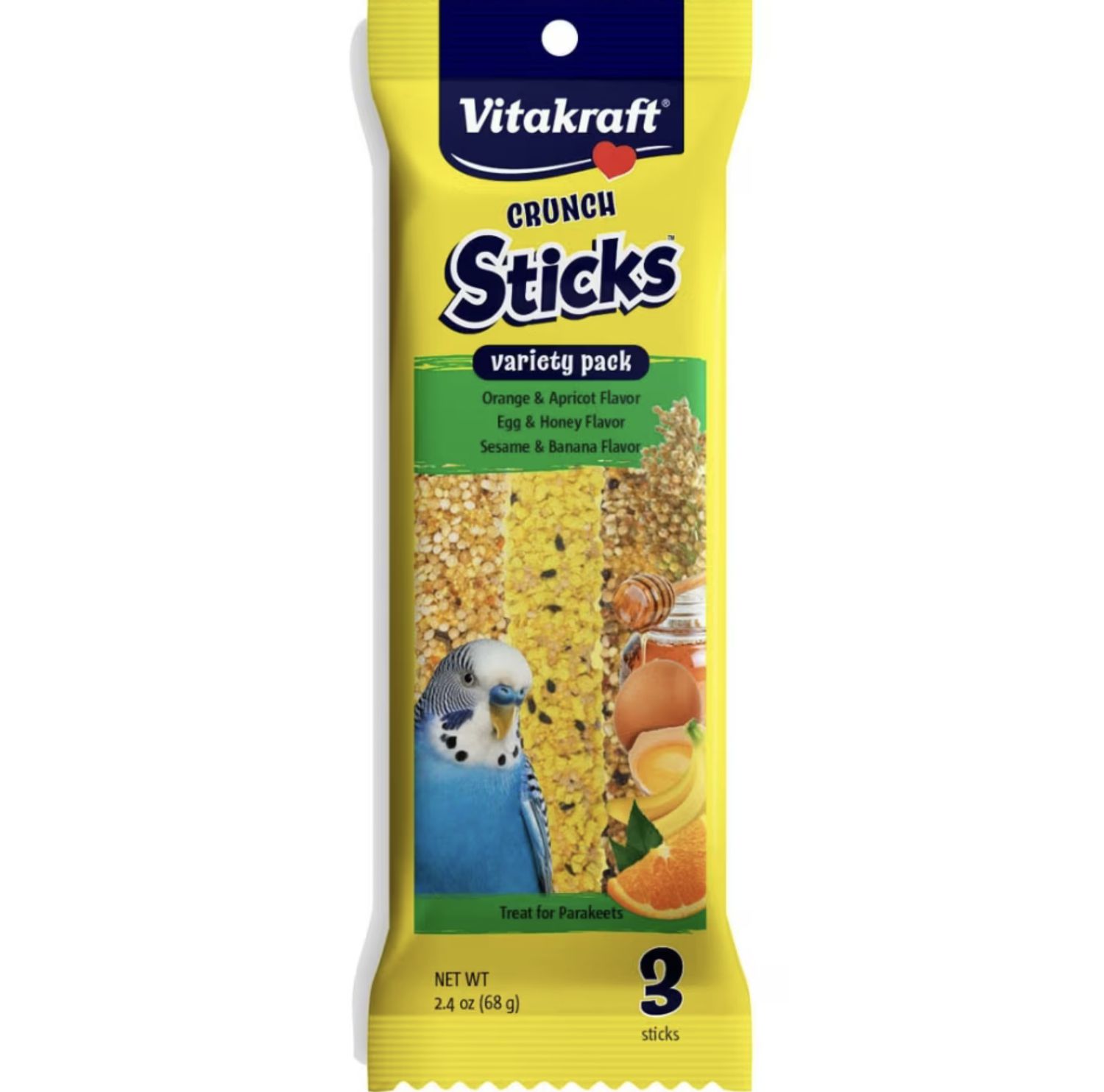 Vitakraft Crunch Sticks Parakeet Treats Variety Pk Orange &amp; Honey &amp; Ban 2.4oz 3ct