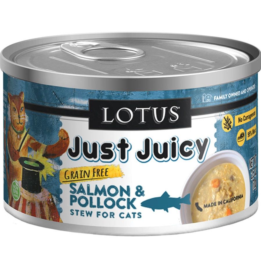Lotus Cat Just Juicy Salmon Pollock Stew Can, Size: 2.5oz