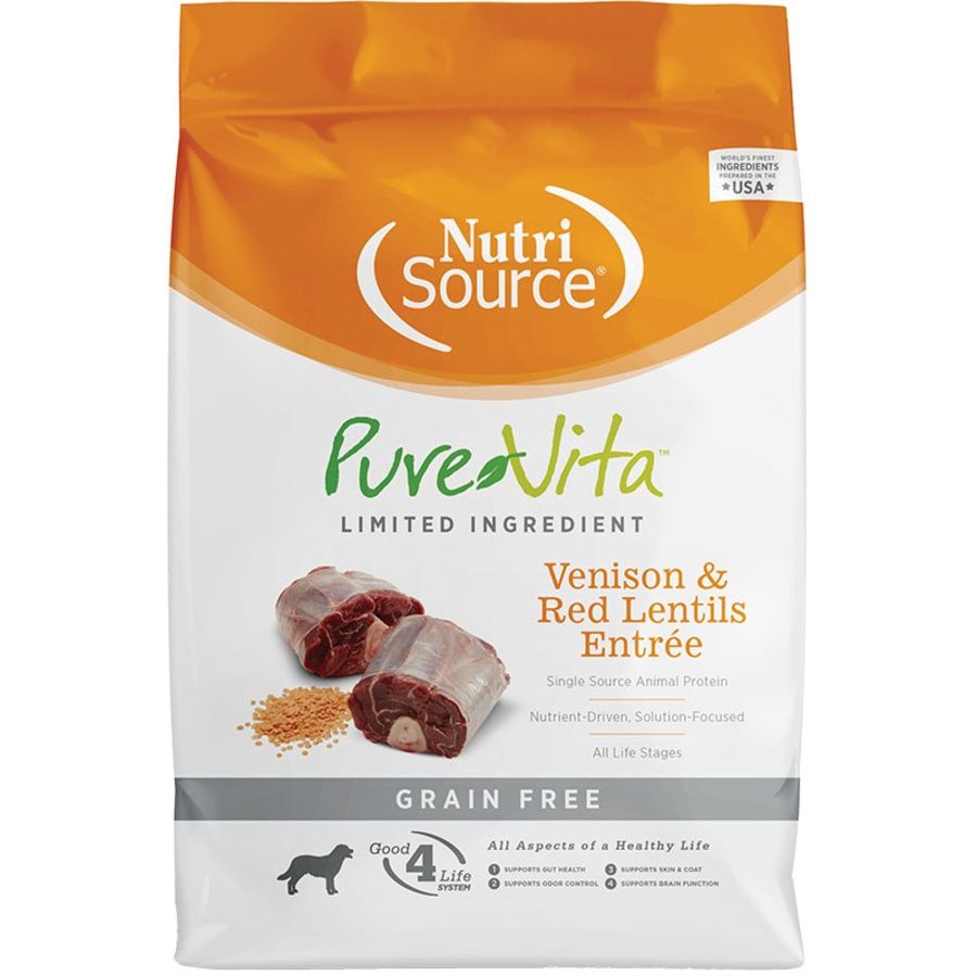 NutriSource Dog Pure Vita Grain Free Venison &amp; Red Lentils, Size: 4lb