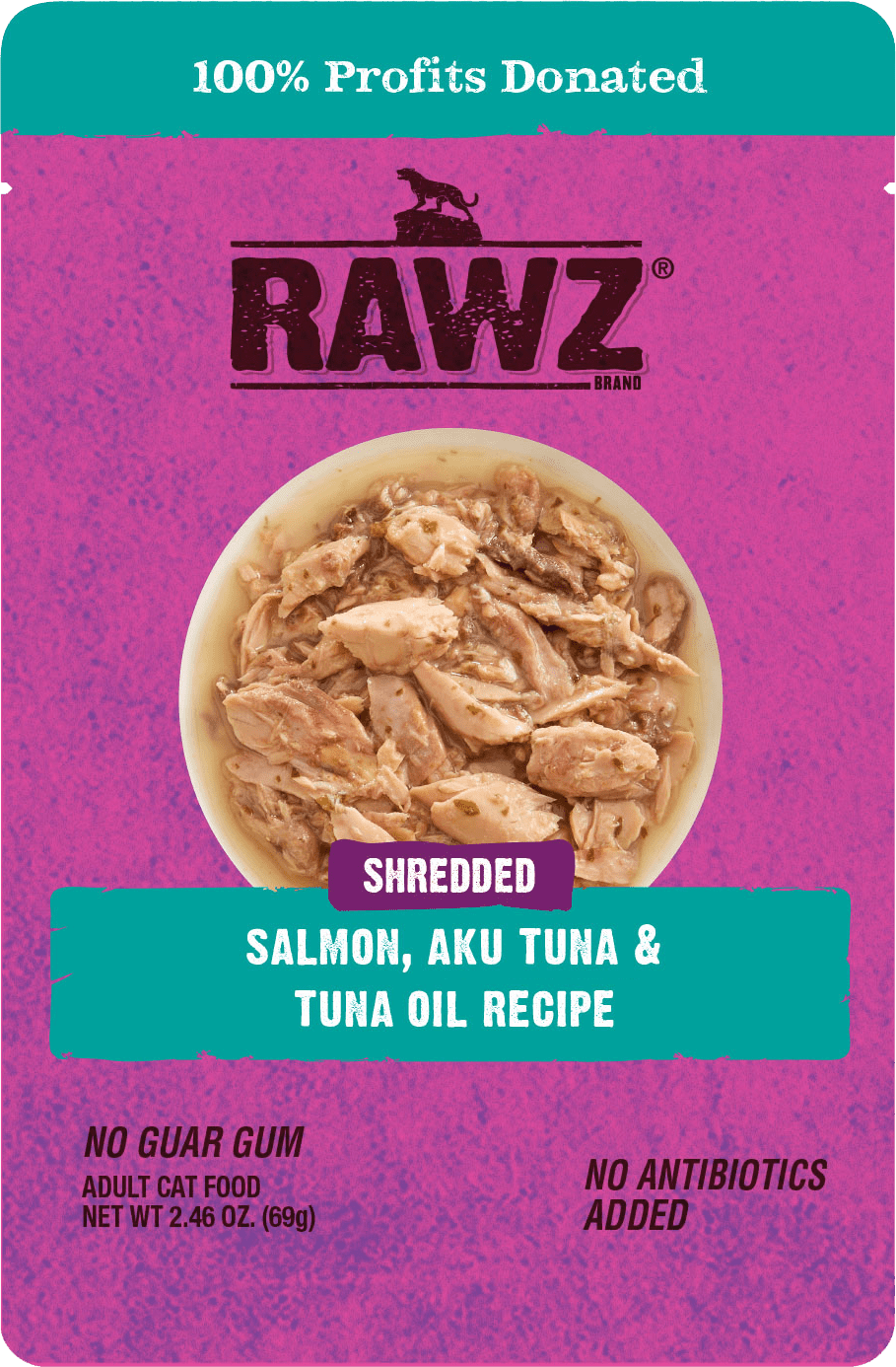 Rawz Cat Pouches Shredded Salmon, Aku Tuna &amp; Tuna Oil 2.46oz