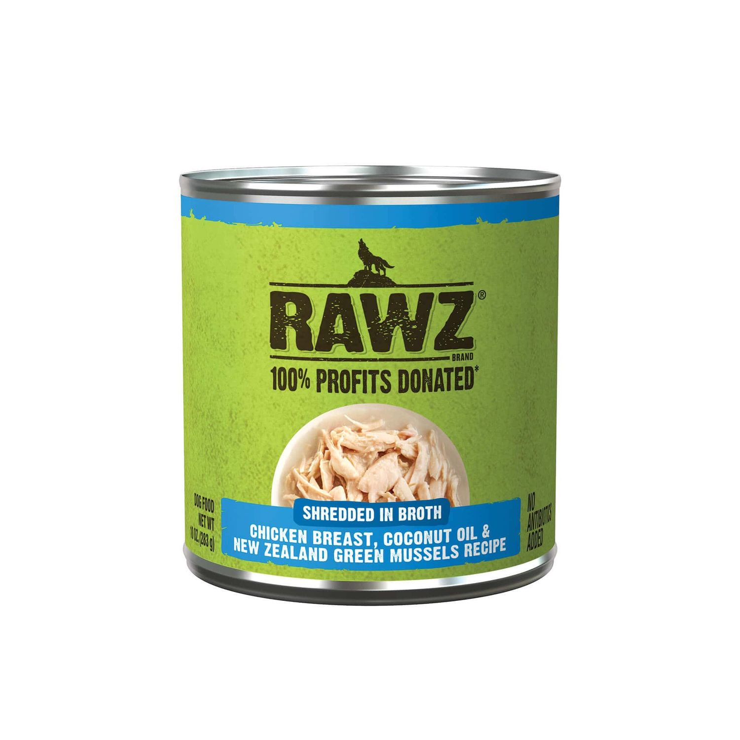 Rawz Dog Can Shredded Chicken Breast, Coconut Oil &amp; Green Mussels 10oz