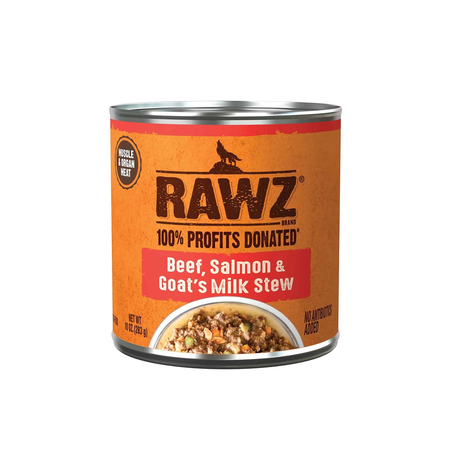 Rawz Dog Can Beef, Salmon &amp; Goat Milk Stew 10oz