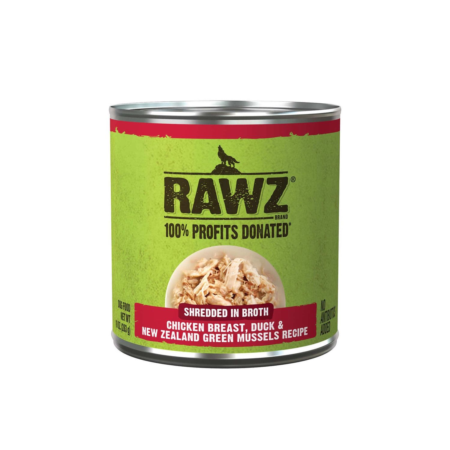 Rawz Dog Can Shredded Chicken Breast, Duck &amp; Green Mussels 10oz