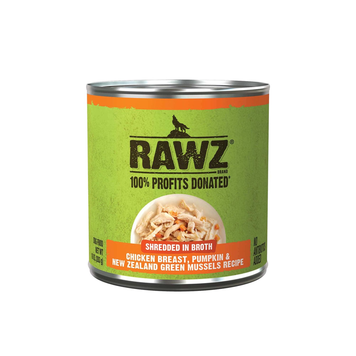 Rawz Dog Can Shredded Chicken Breast, Pumpkin &amp; Green Mussels 10oz