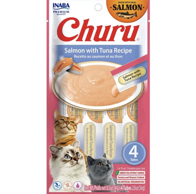 Inaba Churu Puree Cat Treats Salmon &amp; Tuna 0.5oz 4pk