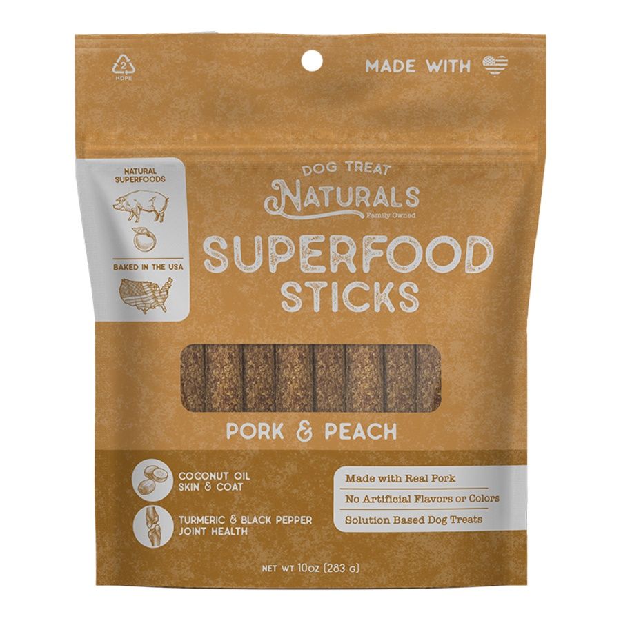 Dog Treat Naturals Dog Superfood Sticks Pork &amp; Peach 10oz
