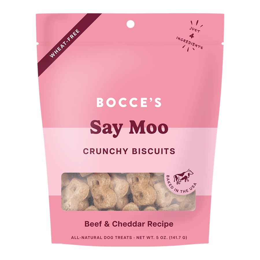 Bocce&#39;s Dog Crunchy Biscuits Say Moo 5oz