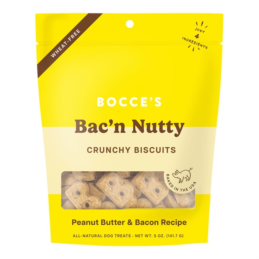 Bocce&#39;s Dog Crunchy Biscuits Bac&#39;n Nutty 5oz