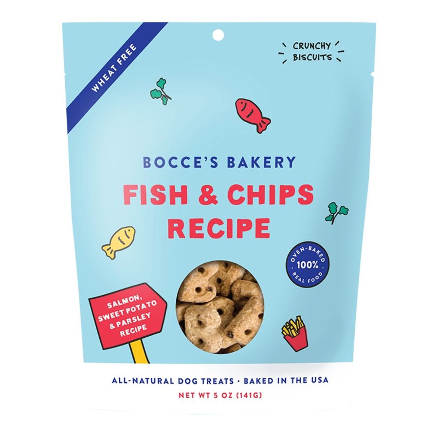 Bocce&#39;s Dog Crunchy Biscuits Fish Chips 5oz
