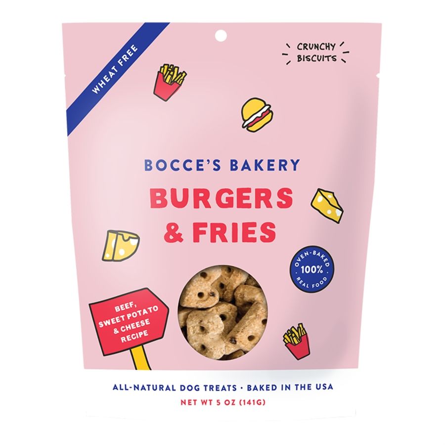 Bocce&#39;s Dog Crunchy Biscuits Burgers &amp; Fries 5oz