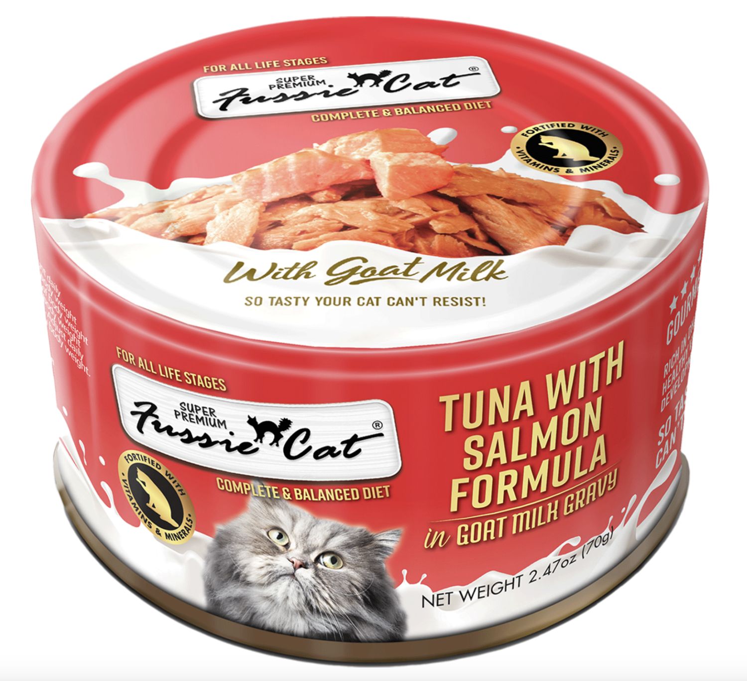 Fussie Cat Can Tuna &amp; Salmon In Goat Milk 2.5oz