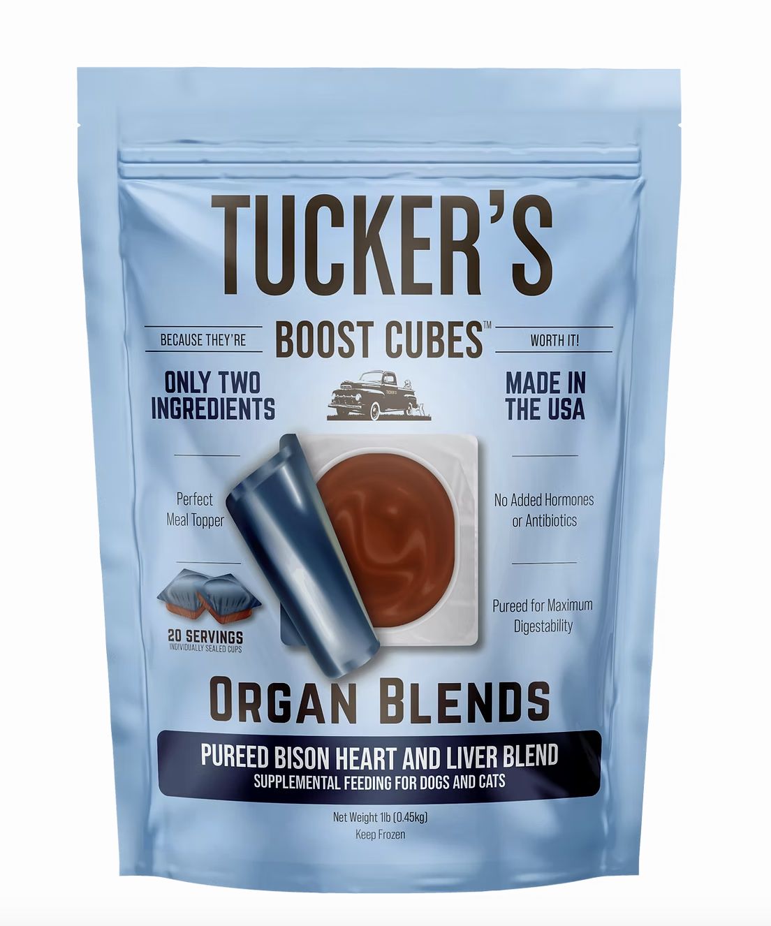 Tuckers Dog Frozen Organ Blend Bison Heart &amp; Liver Cubes 1lb