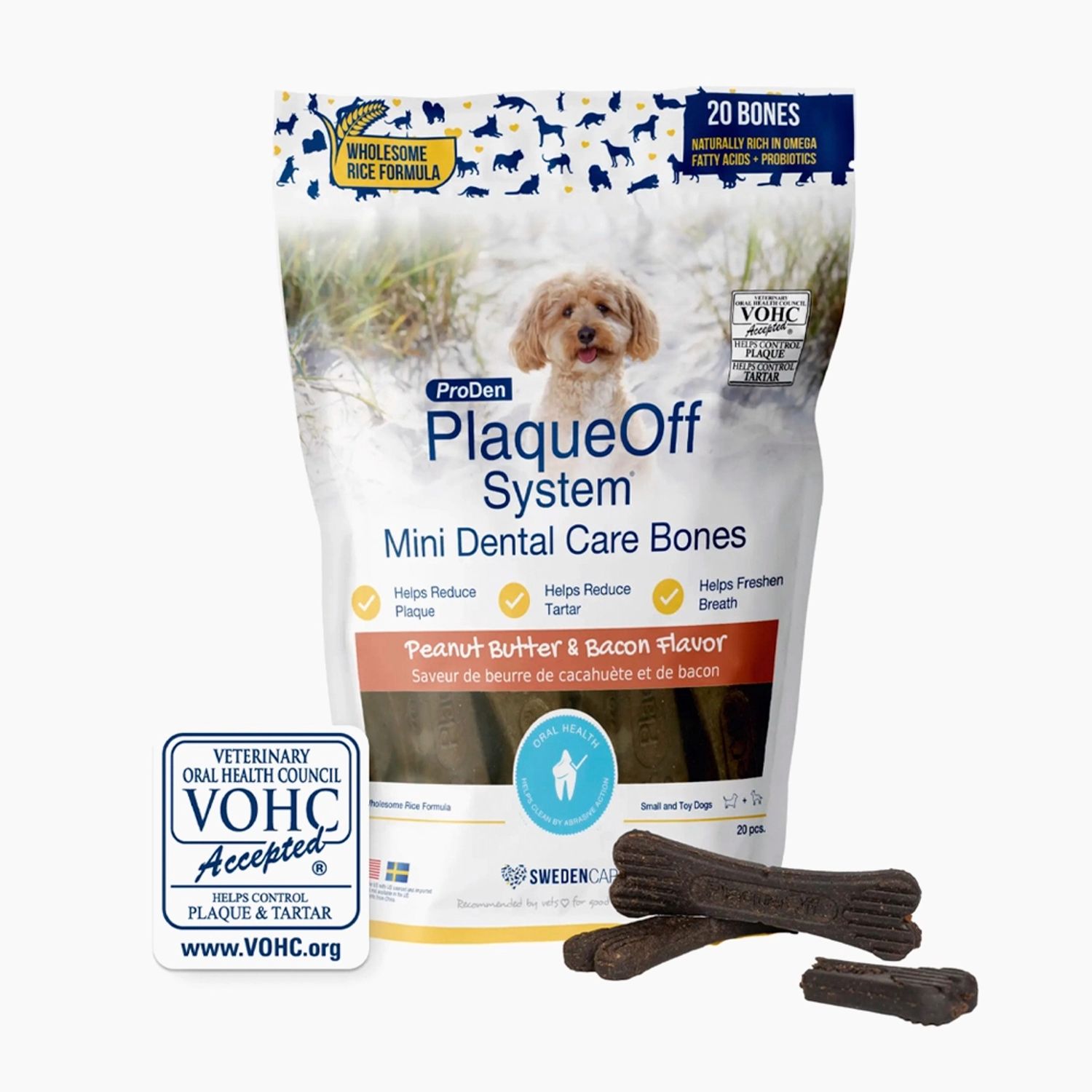 ProDen PlaqueOff Dog Mini Dental Bone Peanut Butter &amp; Bacon 12oz