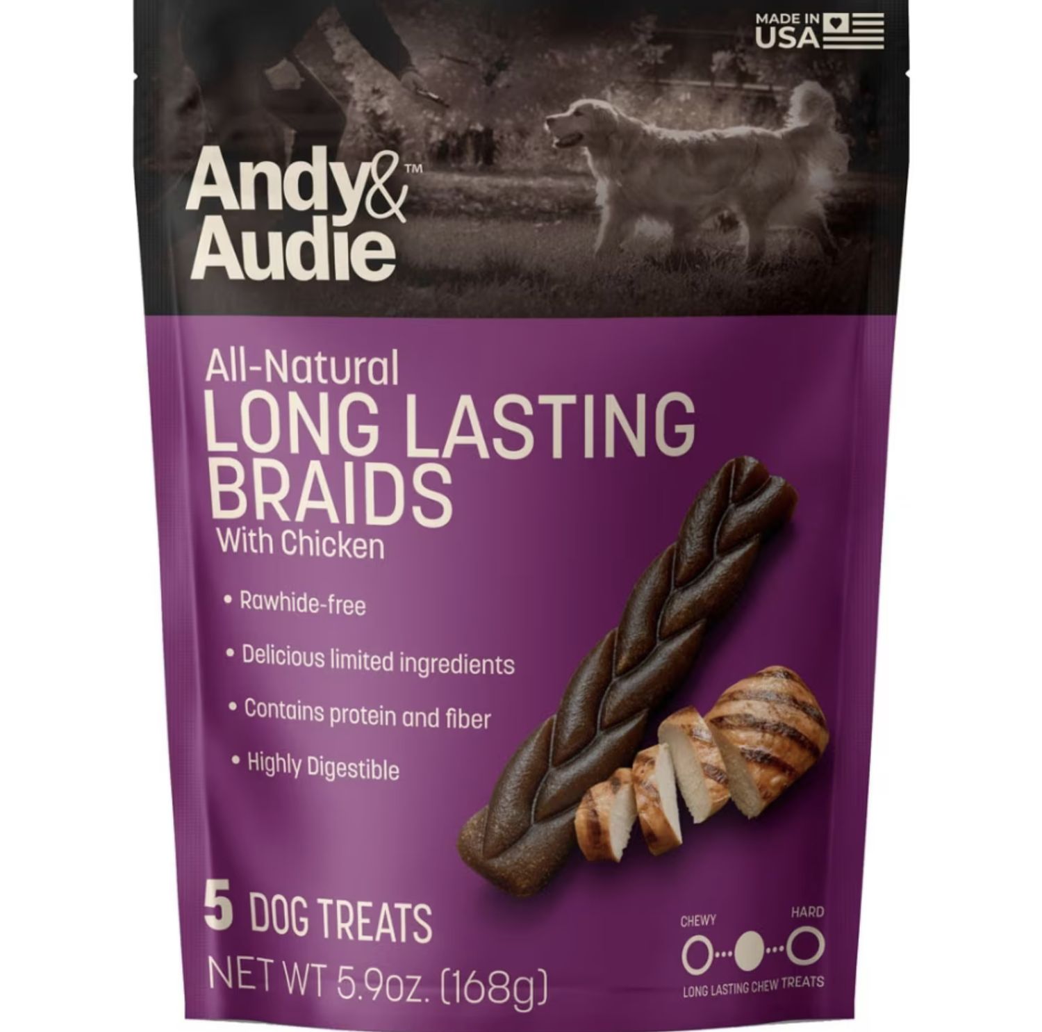 Andy &amp; Audie Dog Long Lasting Braid Chicken 5.9oz
