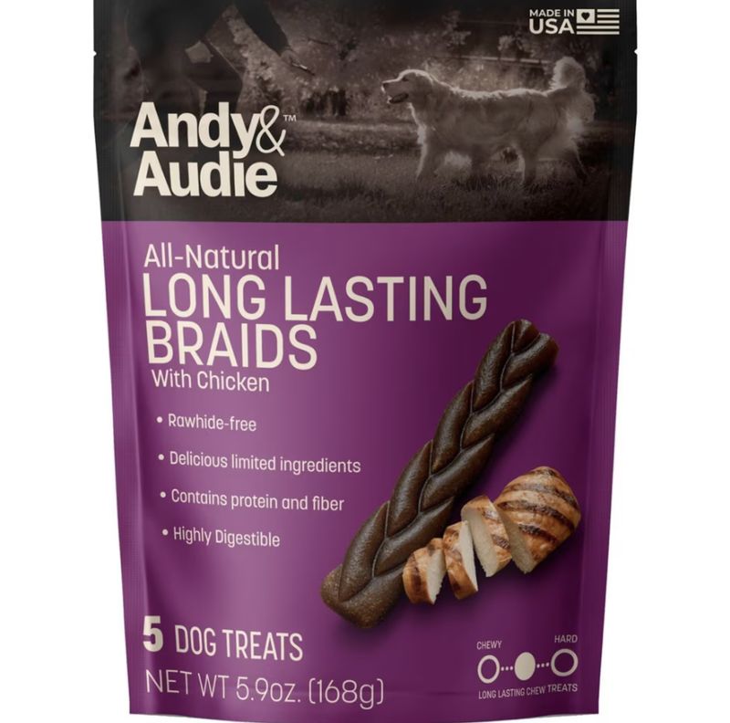 Andy &amp; Audie Dog Long Lasting Braid Chicken 5.9oz
