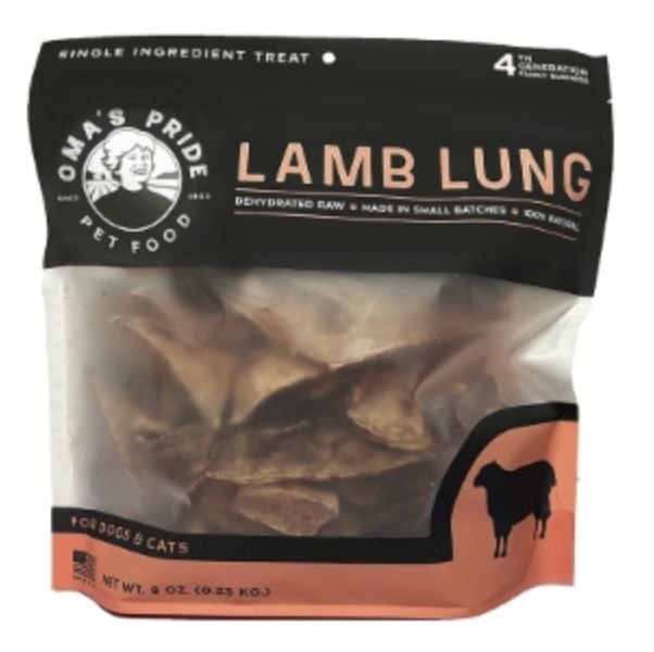 Oma&#39;s Pride Dog &amp; Cat Dehydrated Raw Lamb Lung 8oz