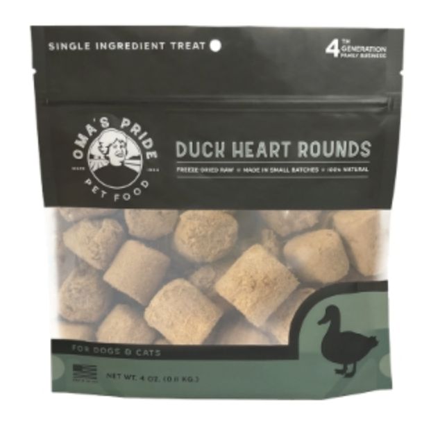 Oma&#39;s Pride  Dog &amp; Cat Freeze Dried Duck Heart 4oz