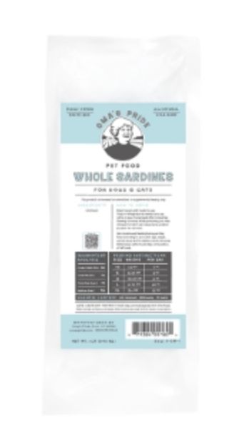Oma&#39;s Pride Dog Frozen Raw Sardines 1lb