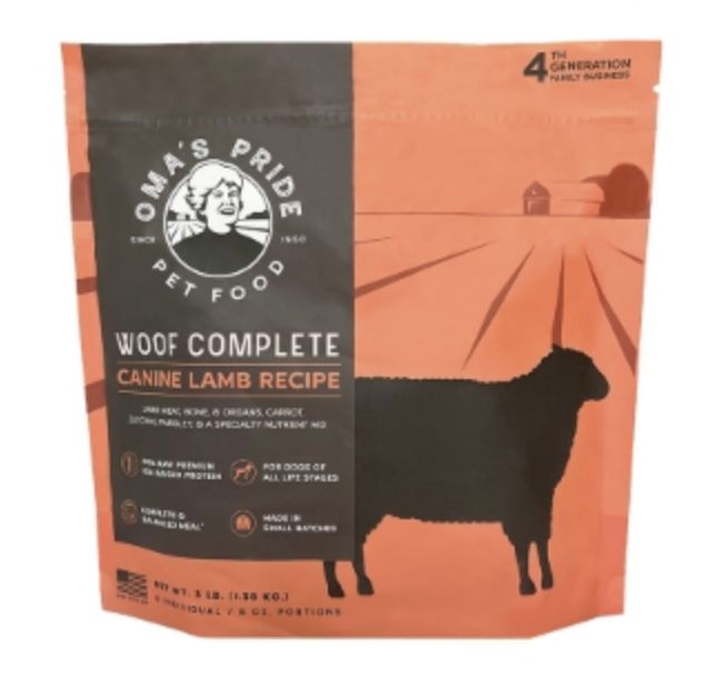 Oma&#39;s Pride Dog Frozen Bag Lamb, Size: 3lb