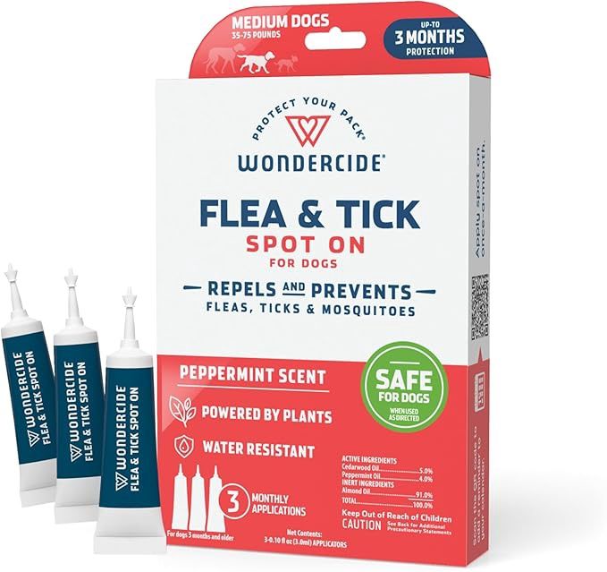 Wondercide Dog Spot-On Peppermint Flea &amp; Tick Spot Treatment 3 doses, Size: Small