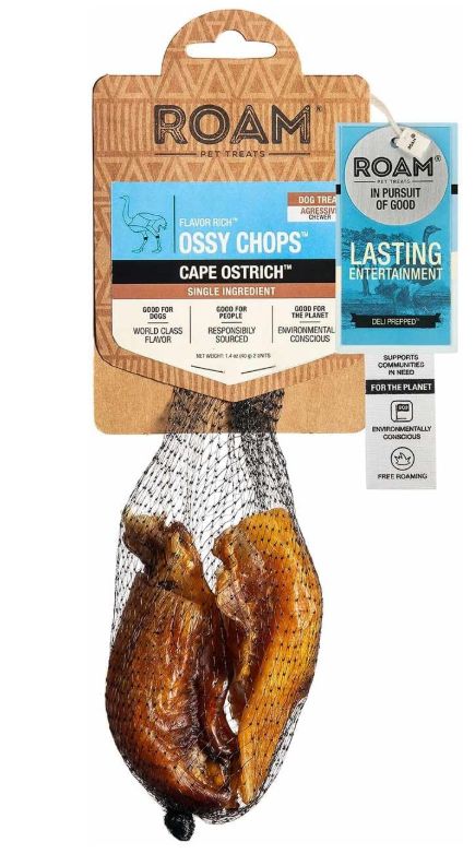 Roam Dog Ossy Chops Ostrich 2pk