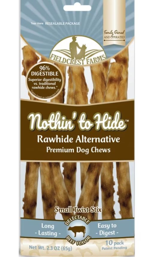 Fieldcrest Farms Dog Nothin&#39; To Hide Rawhide Alternative Twist Stix 2.3oz, Flavor: Beef