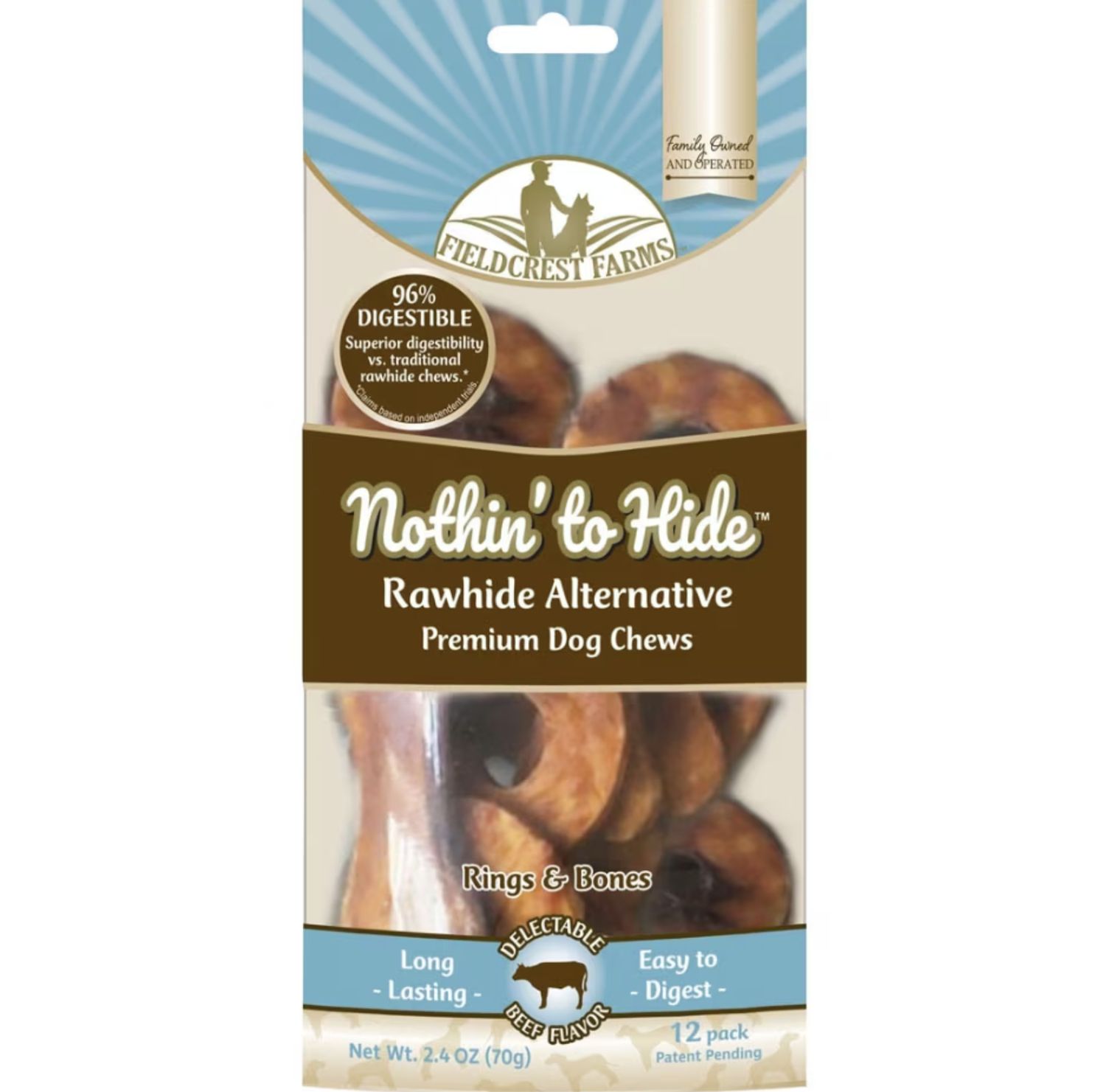 Fieldcrest Farms Dog Nothin&#39; To Hide Rawhide Alternative Rings &amp; Bones 12pk, Flavor: Beef
