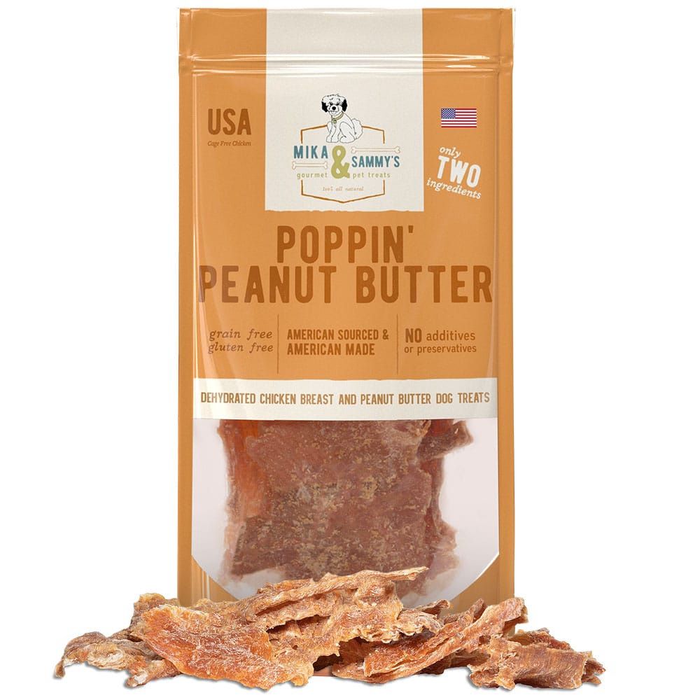 Mika &amp; Sammy&#39;s Dog Poppin Peanut Butter Chicken Jerky, Size: 5oz