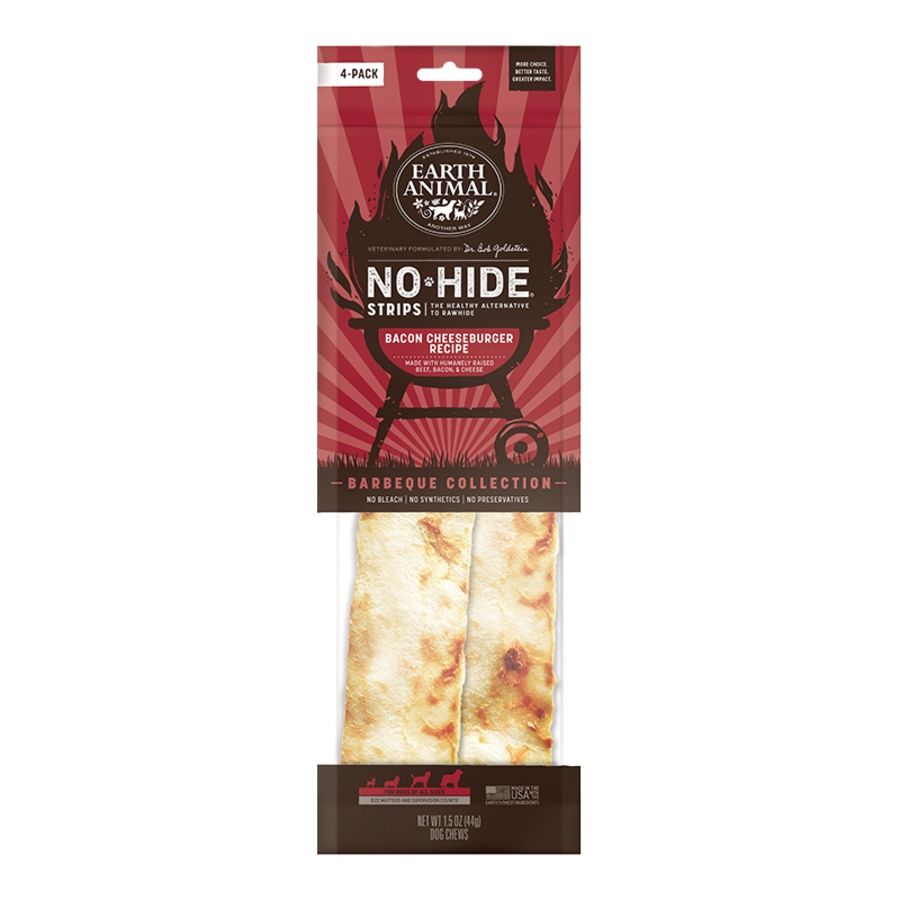 Earth Animal Dog No-Hide BBQ Strips Bacon Cheeseburger 4 Pack