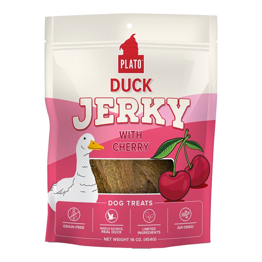 Plato Pet Treats Dog Jerky Duck &amp; Cherry 16oz