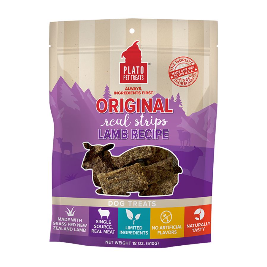 Plato Pet Treats Dog Original Strips Lamb 18oz