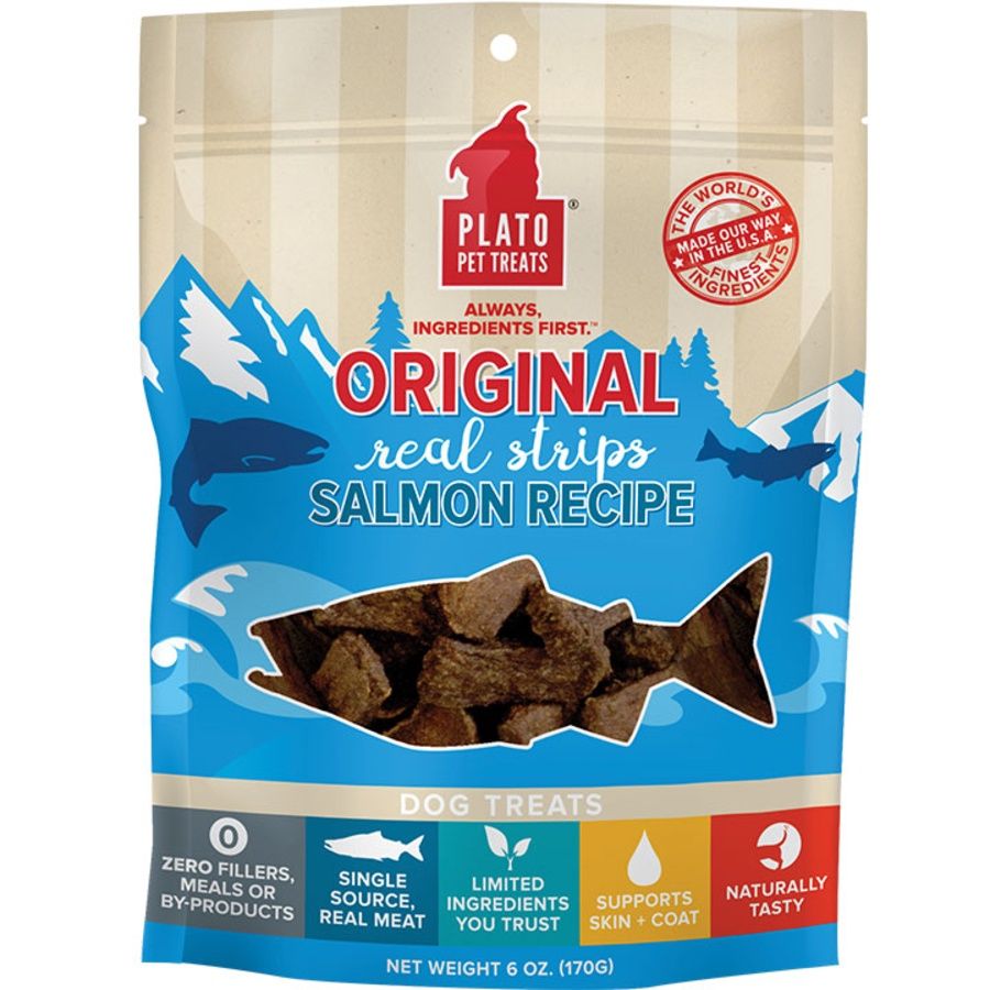 Plato Pet Treats Dog Original Strips Salmon, Size: 6oz