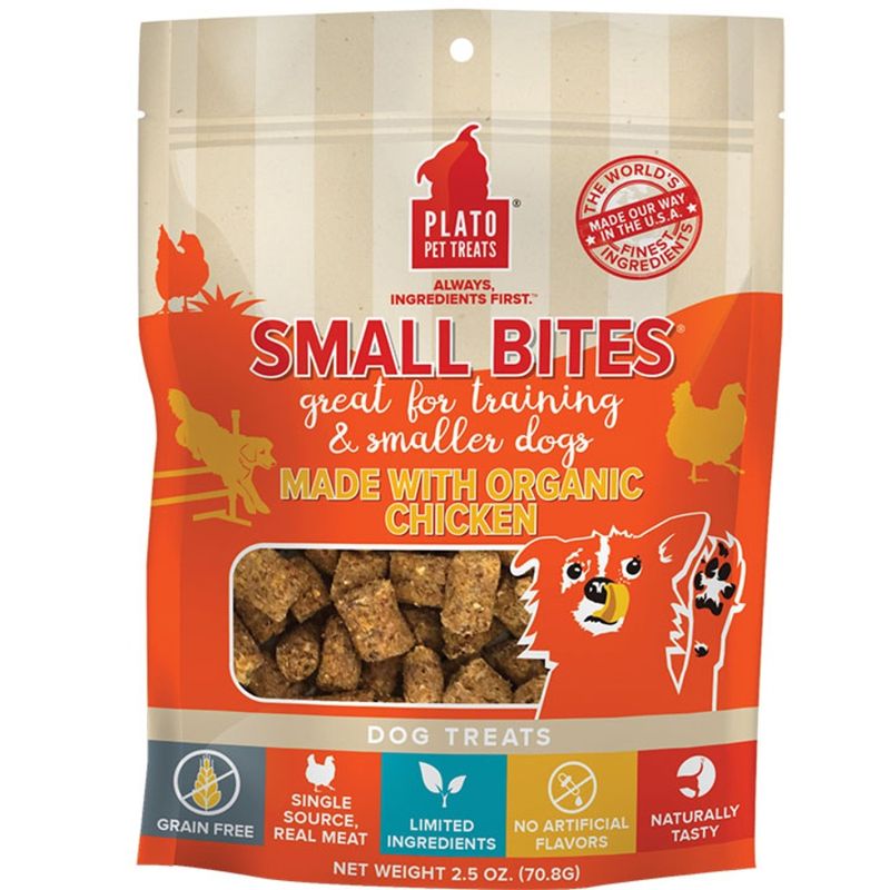 Plato Pet Treats Dog Small Bites Grain Free Organic Chicken 2.5oz