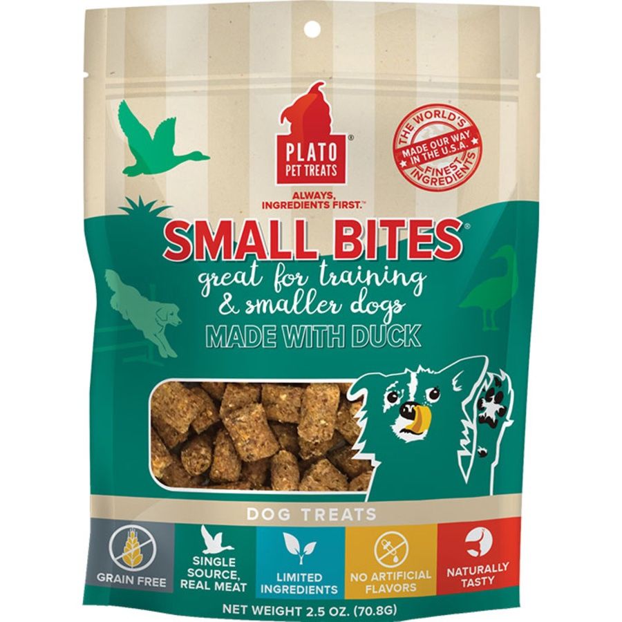 Plato Pet Treats Dog Small Bites Grain Free Duck 2.5oz