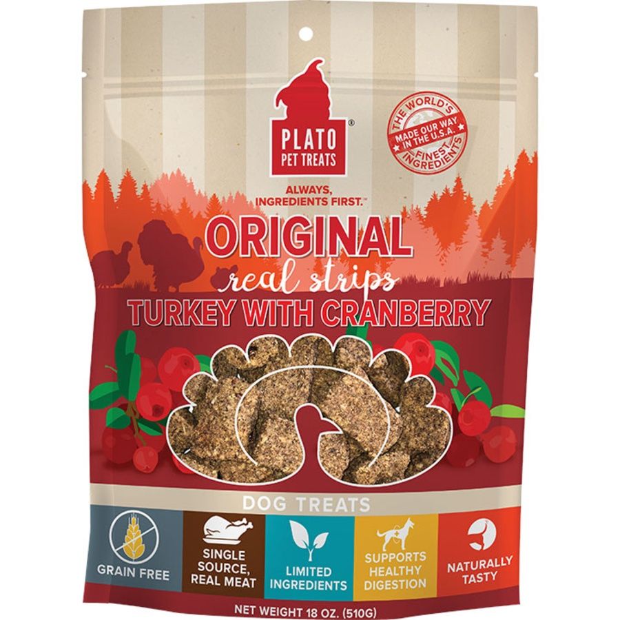 Plato Pet Treats Dog Original Strips Turkey &amp; Cranberry 18oz