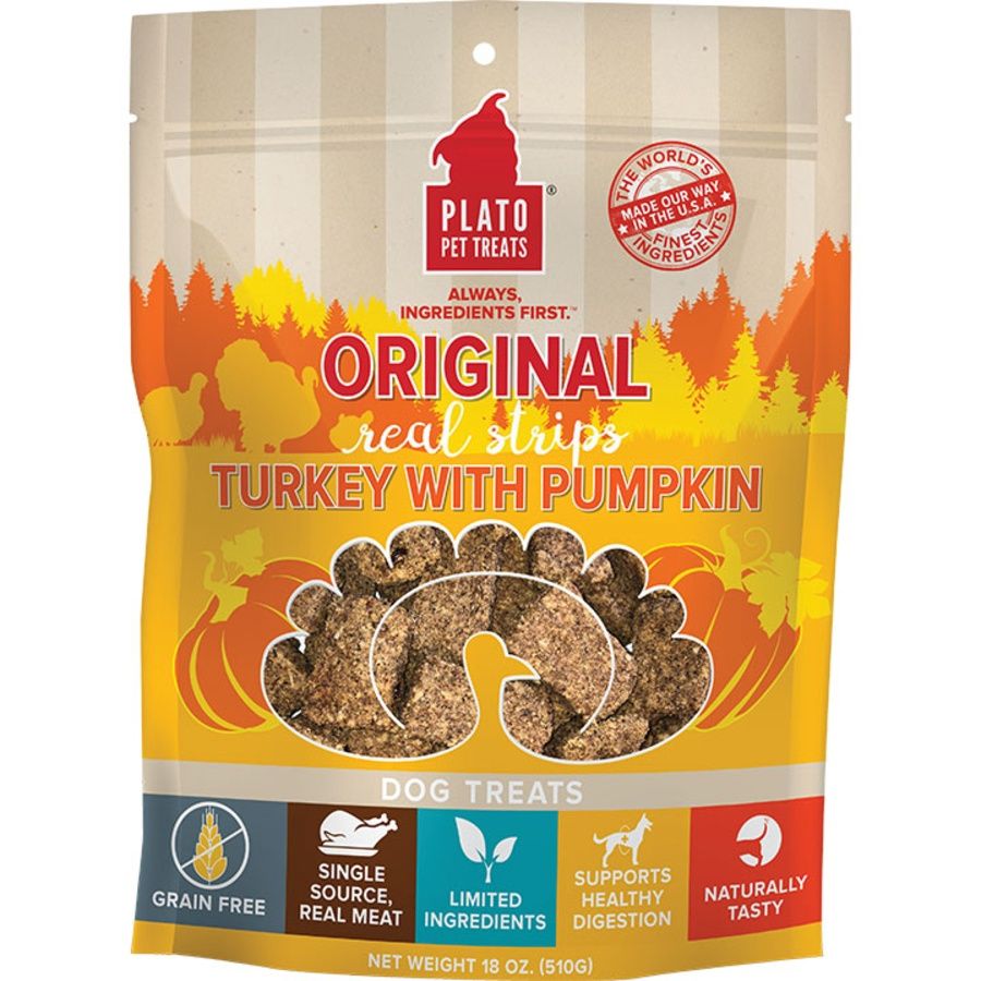 Plato Pet Treats Dog Original Strips Turkey &amp; Pumpkin 18oz
