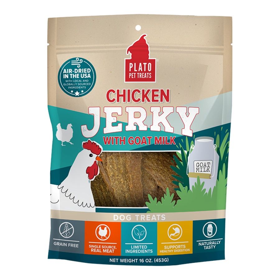 Plato Pet Treats Dog Jerky Chicken &amp; Goat&#39;s Milk 16oz