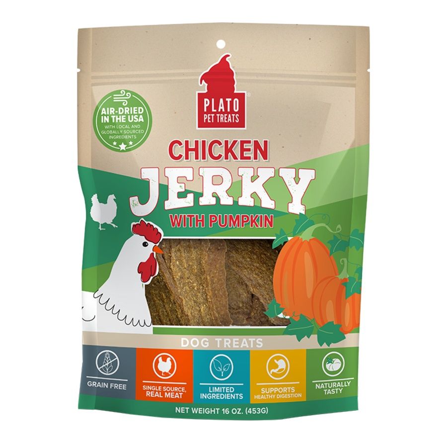 Plato Pet Treats Dog Jerky Chicken &amp; Pumpkin 16oz