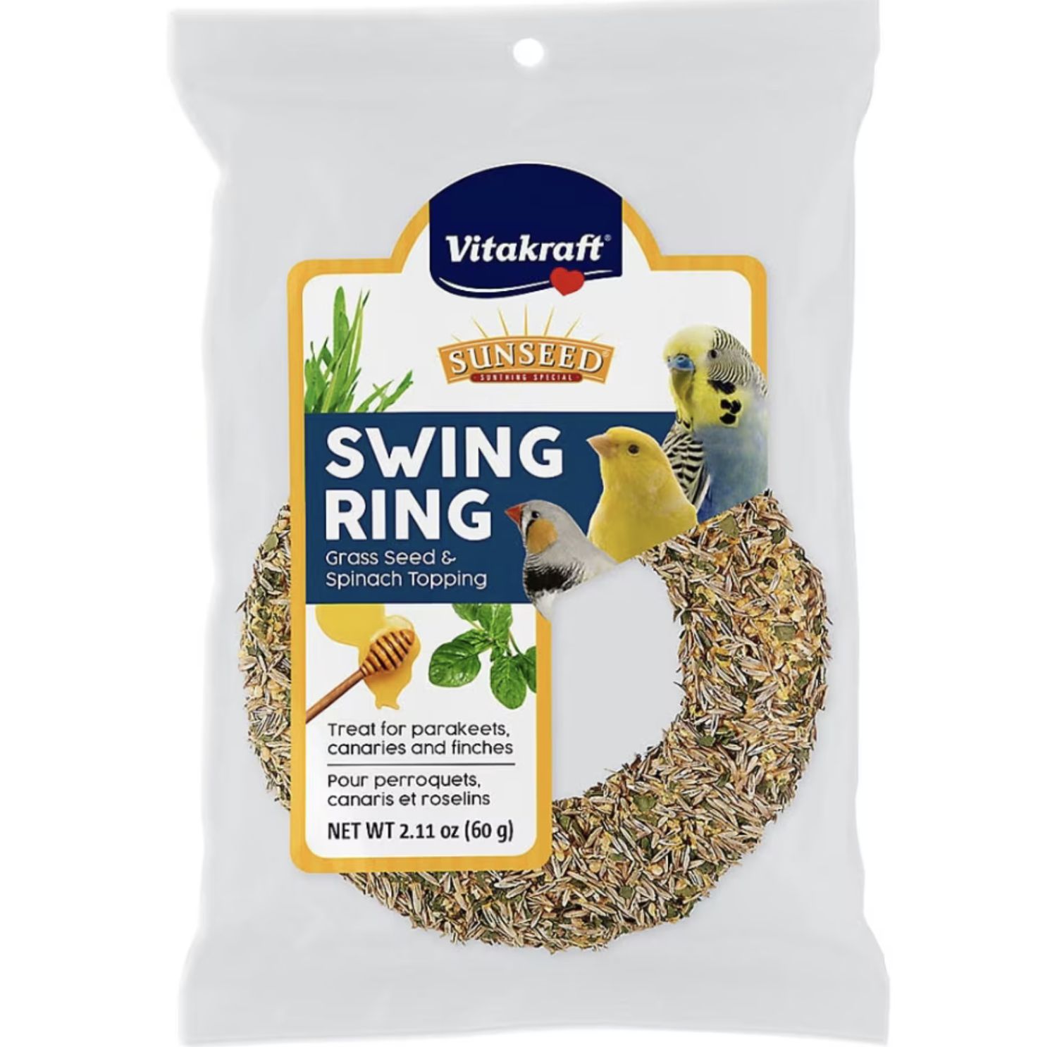 Vitakraft Vita Prima Swing Ring Bird Treat Spinach &amp; Grass Seed 2.11oz