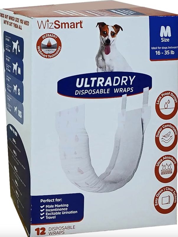 WizSmart Dog UltraDry Male Wraps 12ct