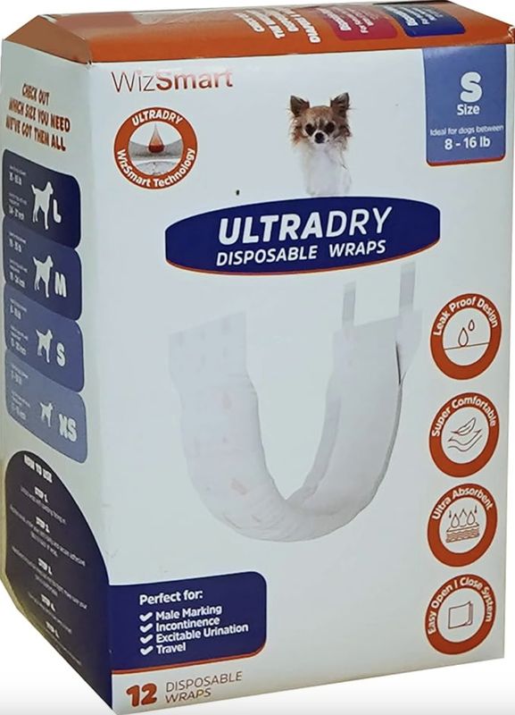 WizSmart Dog UltraDry Male Wraps 12ct